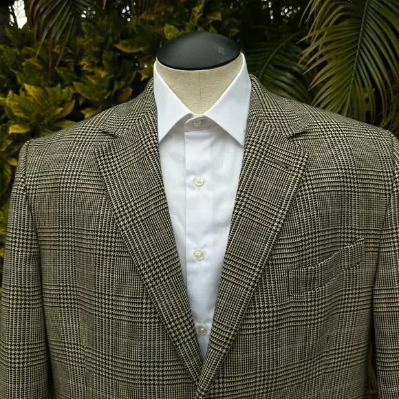 Irvine Park Glenn Plaid Men 44S Blazer Sport Coat Super Fine Lambswool Tan